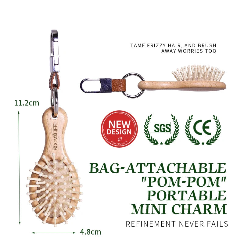 Custom Key Ring Mini Hair Brush Portable Pocket Hair Comb Styling Small Travel Wide Tooth Comb Wood Massage Brush Bag Pendant Zpaxo