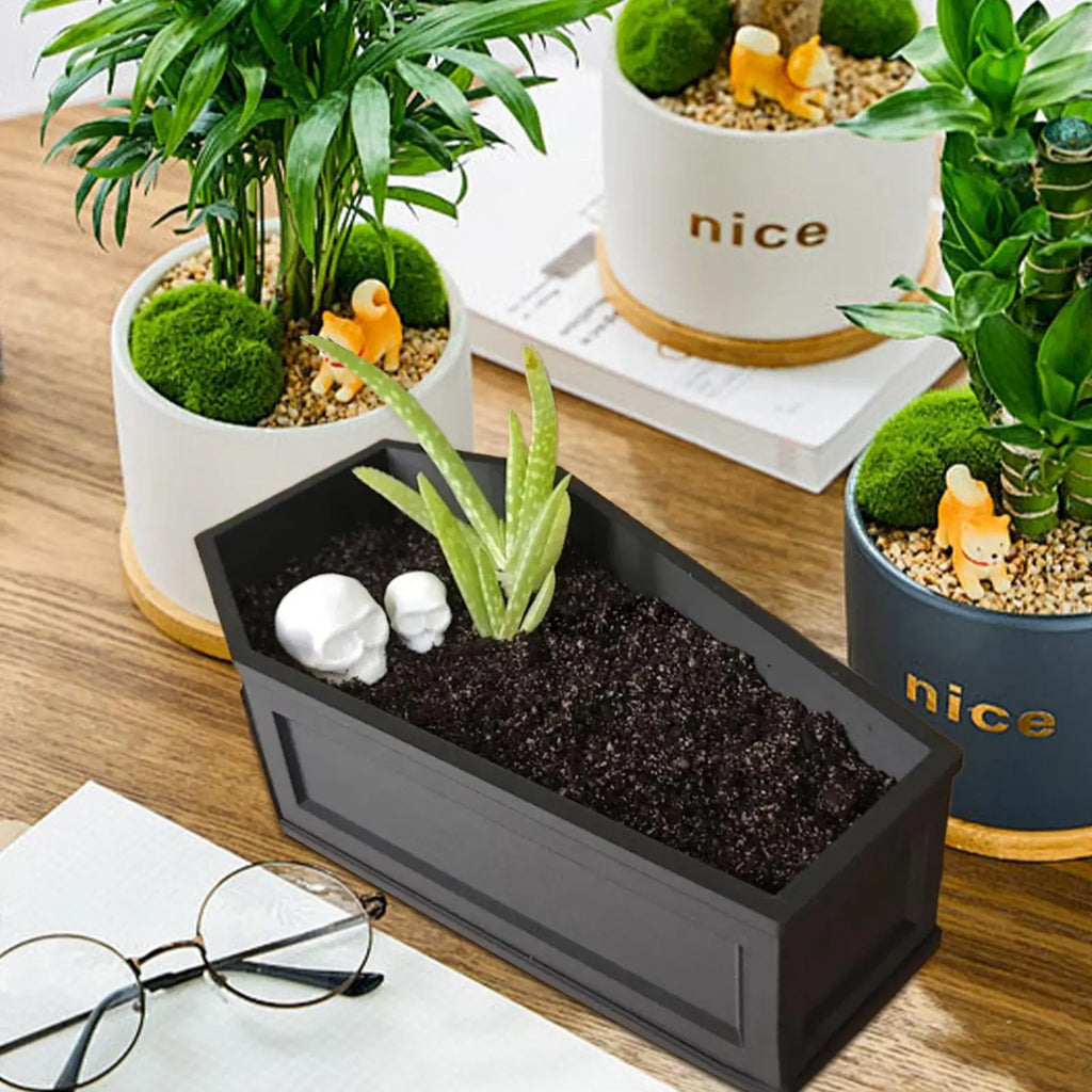 Gothic Planter Spooky Coffin Pot Indoor Container Halloween