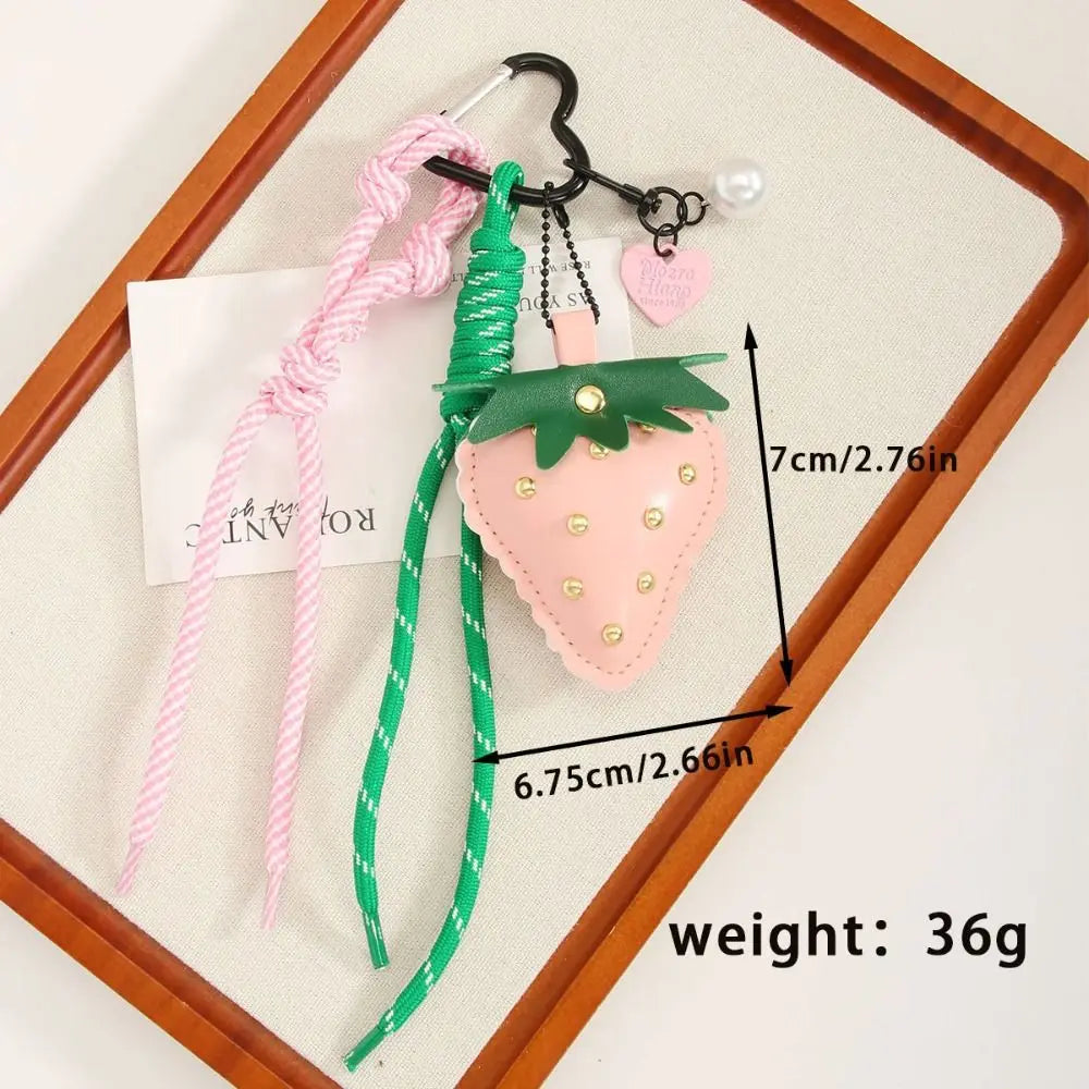 Woven Flower Strawberry Bag Pendant Cherry Backpack Accessories PU Leather Pendant Braided Rope Car Keyring Fruit Keychain Men Zpaxo