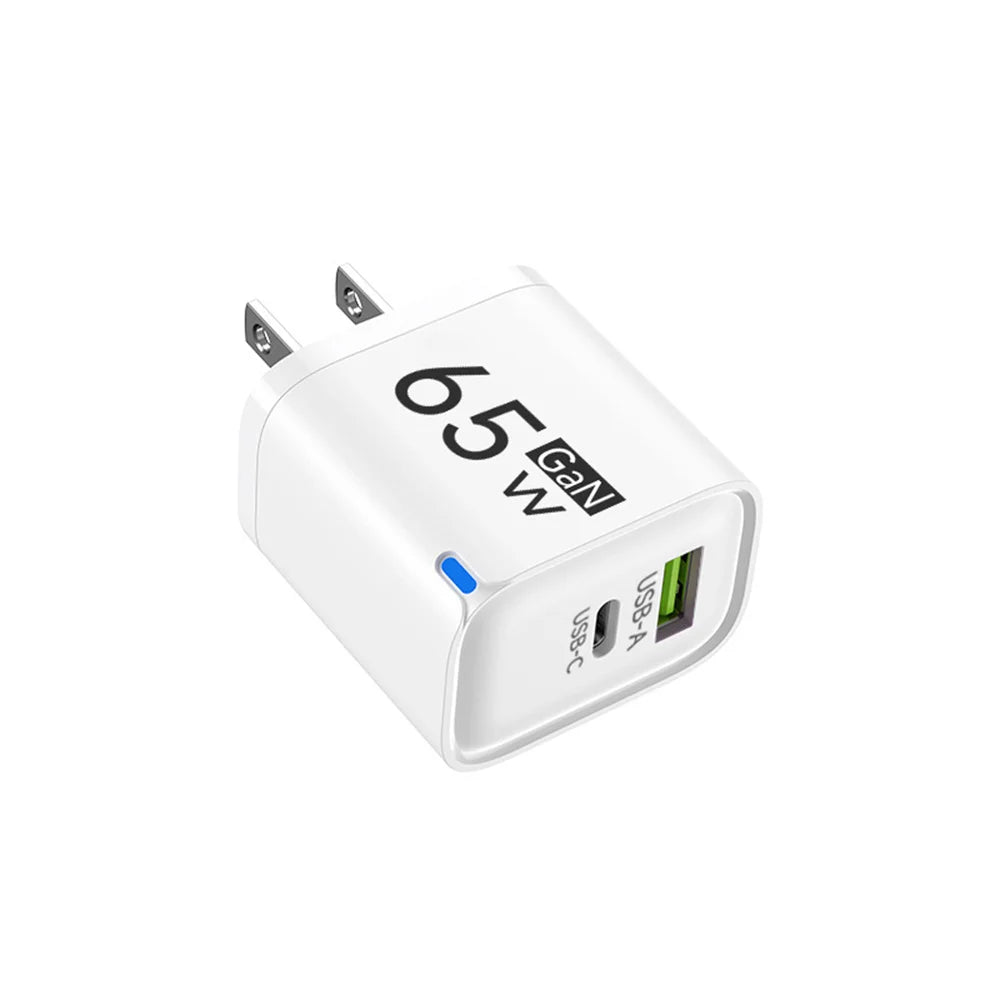 65W GaN USB-C Fast Charger – US/EU/UK Plug | PD Quick Charge USB-C Wall Charger Zpaxo US White