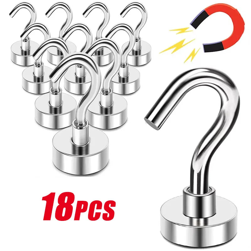 Heavy Duty Magnetic Hooks – NdFeB Wall-Mount Hangers 3/12/18 Pack