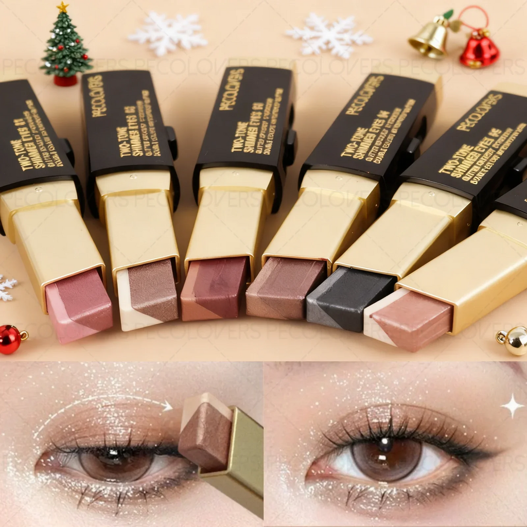 1PC Metallic Shimmer Duo Eyeshadow Stick - Pearlescent Matte, Multiple Color Options, Nude Makeup, Perfect for Christmas Makeup Zpaxo
