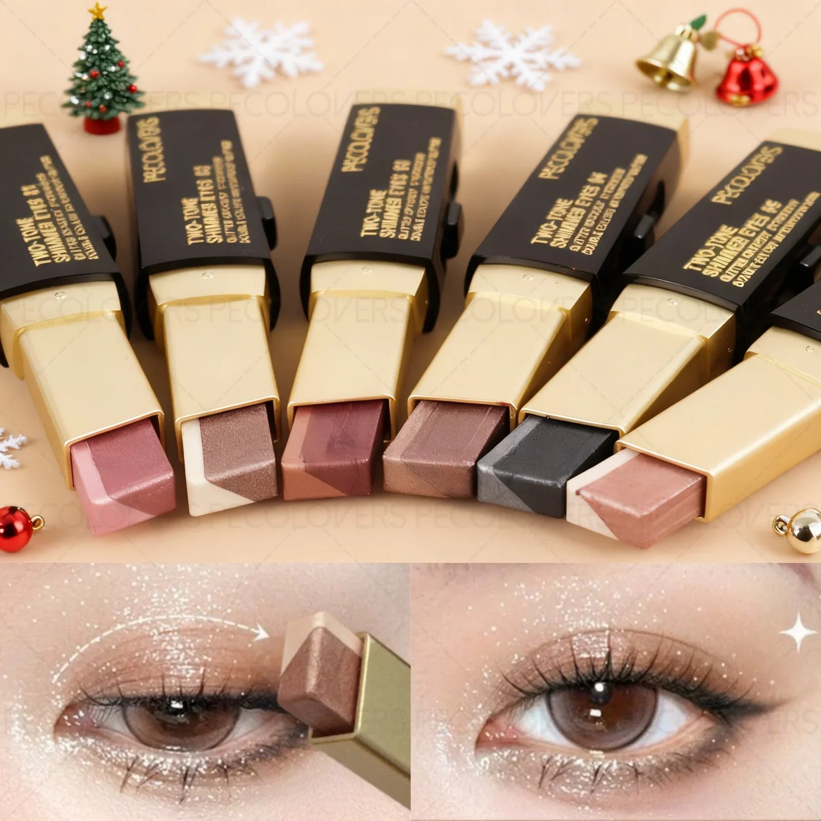 1PC Metallic Shimmer Duo Eyeshadow Stick - Pearlescent Matte, Multiple Color Options, Nude Makeup, Perfect for Christmas Makeup Zpaxo