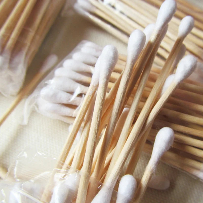 Double-ended 100-piece makeup cotton swab sticks, with wooden rods, used for cleaning ears and removing makeup Zpaxo