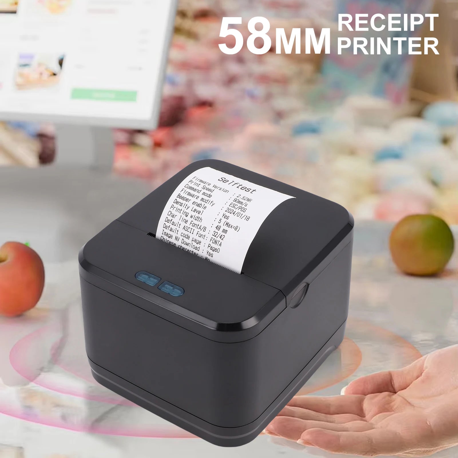 58MM Thermal Receipt Printer Wireless Printing Machine Bluetooth+USB+LAN Interface Compatible with Win Android IOS for Store Zpaxo