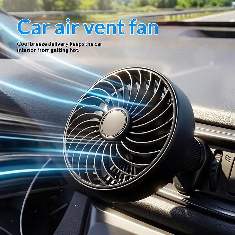 USB Car Air Vent Fan – 3-Speed 360° Adjustable 5-Blade Low Noise