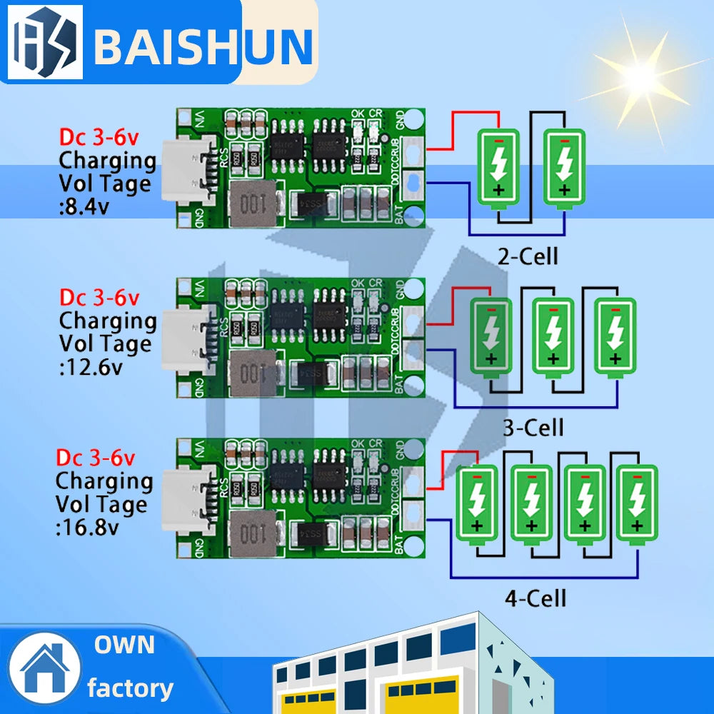 2S/3S/4S 1a 2a 4a LiPo/Li-Ion Boost Charger Module (Type-C Input) – 8.4V/12.6V/16.8V Output for 18650 batteryy Zpaxo