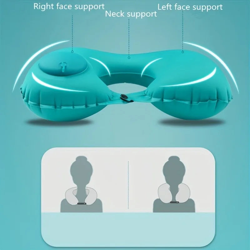 Inflatable U-shaped Neck Pillow Self-inflating Flocking Skin-friendly