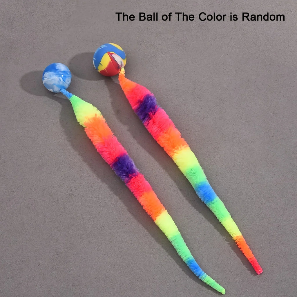 3PCS Colorful Interactive Cat Teaser Toys - Twisty Worms with Attached Balls, Geometric Polyester Pet Play Sticks Zpaxo