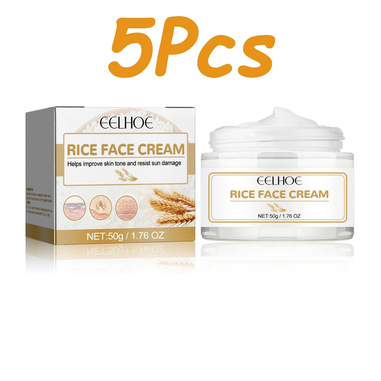 White Rice Face Cream Moisturizing Firming Fade Fine Lines Tighten Pores Lighten Dark Spots Nourishing Brightening Face Cream Zpaxo 5 x 50g Boxed