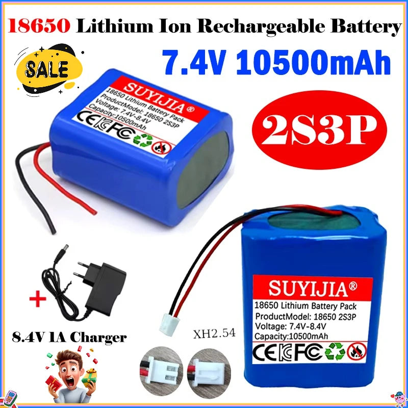 7.4V 10500mAh 18650 Lithium Battery 2s3p 8.4V Rechargeable Li-ion Battery Pack Built-in BMS for Fishing Lights Fishing Bait Boat Zpaxo