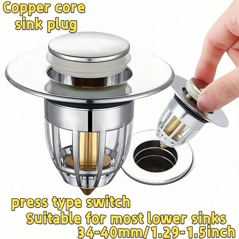 Durable Brass Core Push Sink Drain - Universal Fit, Anti-Backflow & Mosquito Protection Zpaxo
