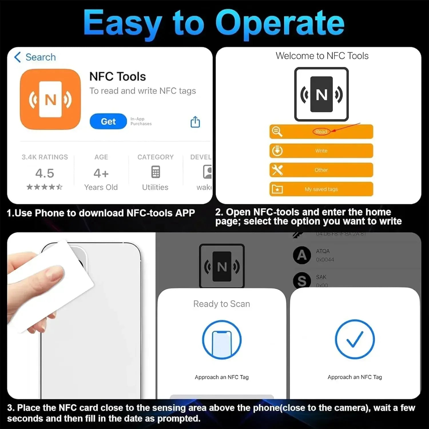 5- NFC215 Black Cards Rewritable NFC Ntag215 PVC Blank Easy Zpaxo