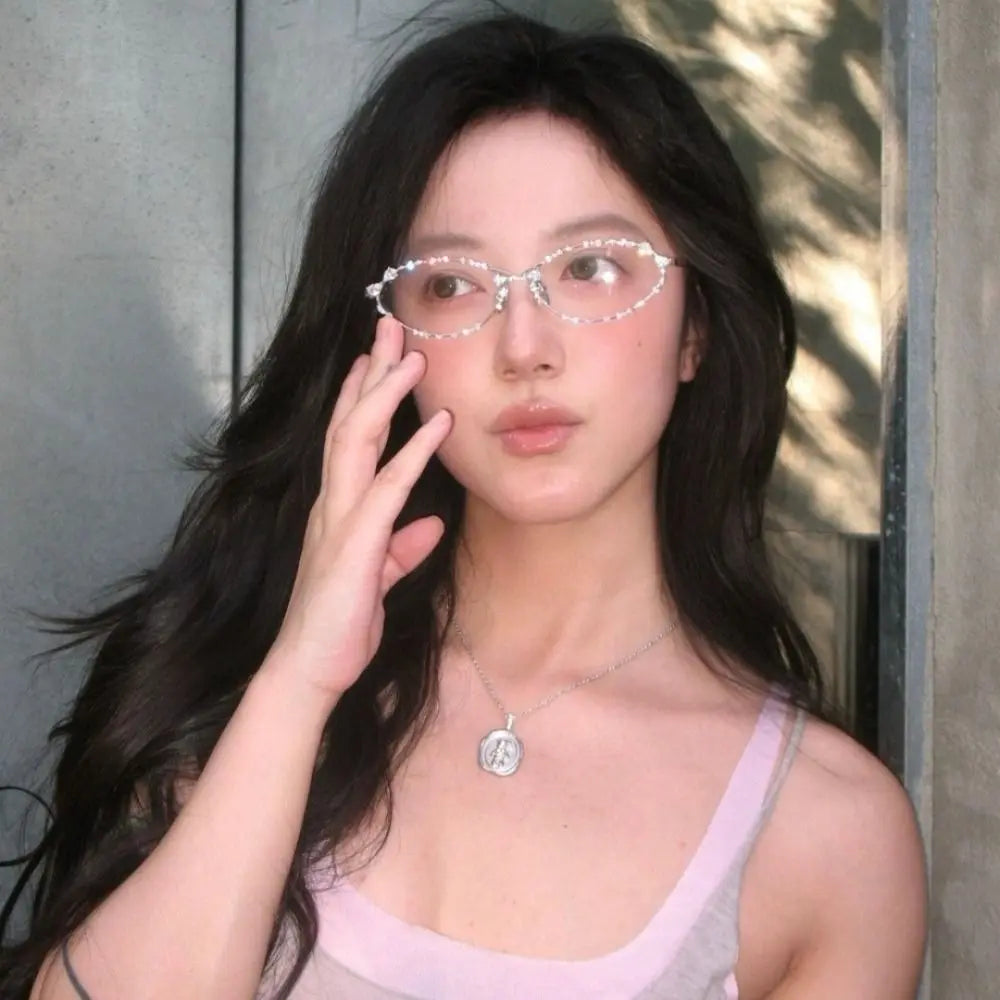 New Retro Diamond Women Sunglasses Punk Silver Shades Oval Sunglasses UV400 Men Sun Glasses Gift Zpaxo