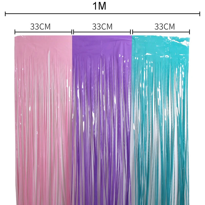 Mermaid Theme Foil Fringe Curtain Pink Blue Purple Curtains Photo