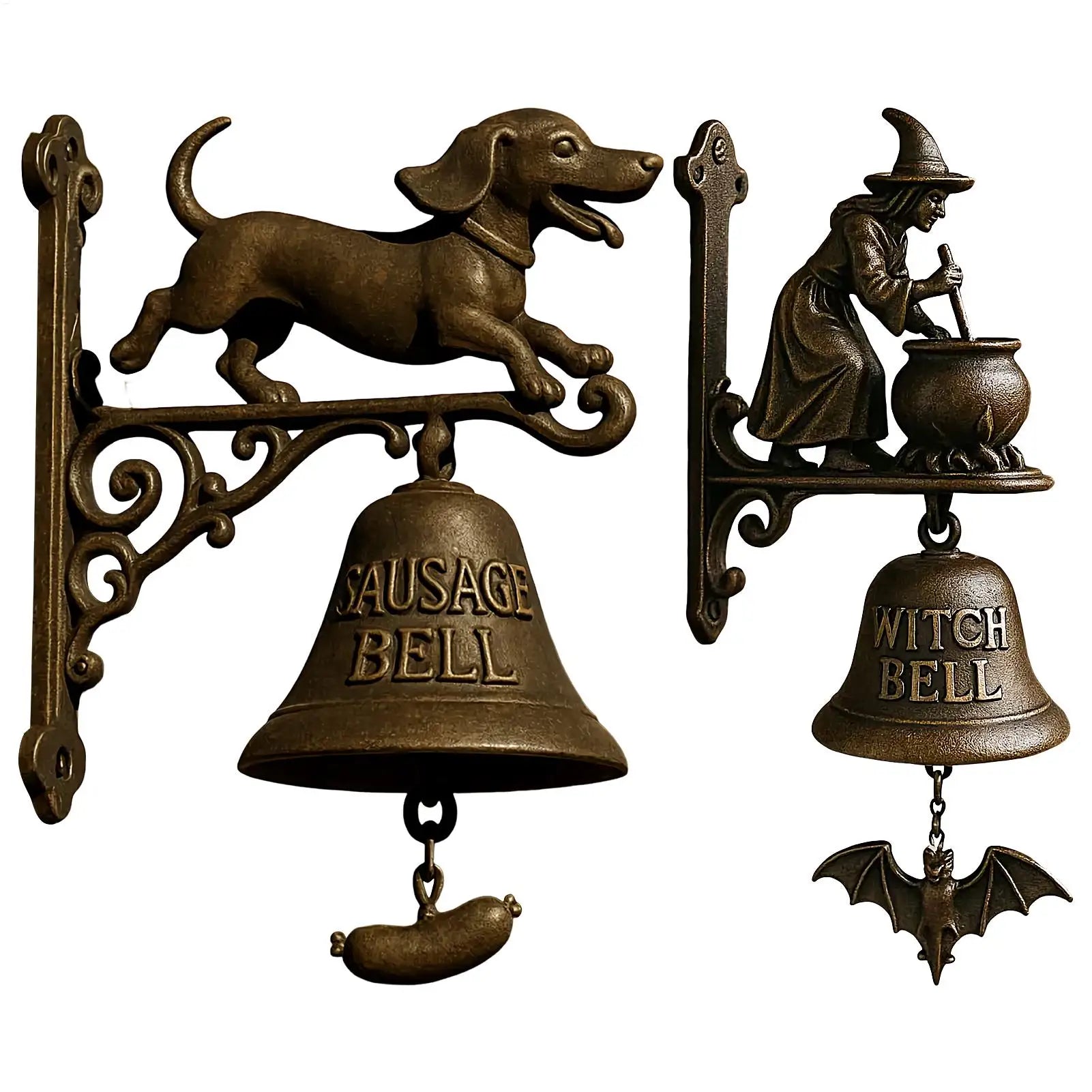 Halloween Witch Bell Metal Shopkeeper Dachshund Outdoor Doorbell