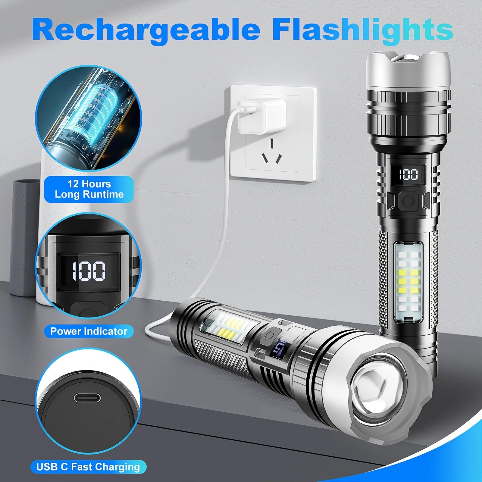 POCKETMAN 3800 Lumen LED Flashlight – 5 Modes USB Rechargeable