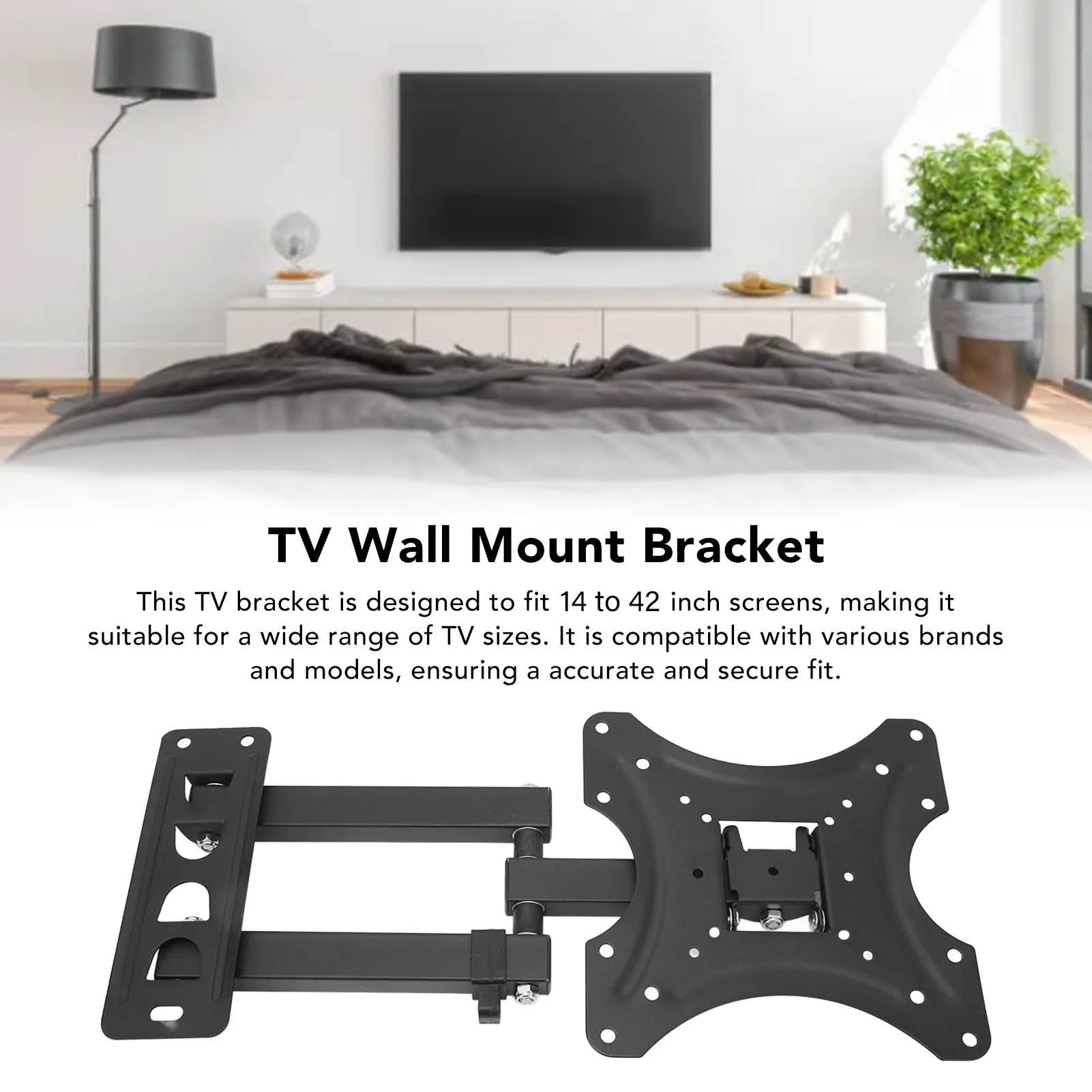 TV Mount Bracket Black Swivel Tilt Steel Wall Foldable Heavy Load