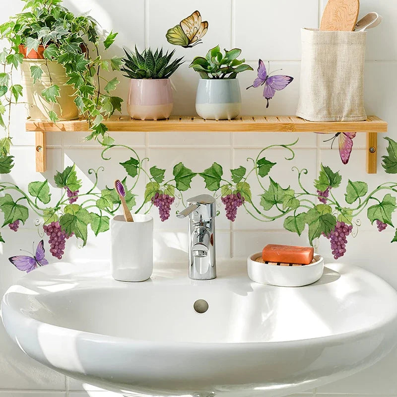 2Pcs/lot Creative Fruit Green Plants Vine Butterfly Wall Stickers Bedroom Living Room Decoration Mural Cabinet Stickers Zpaxo