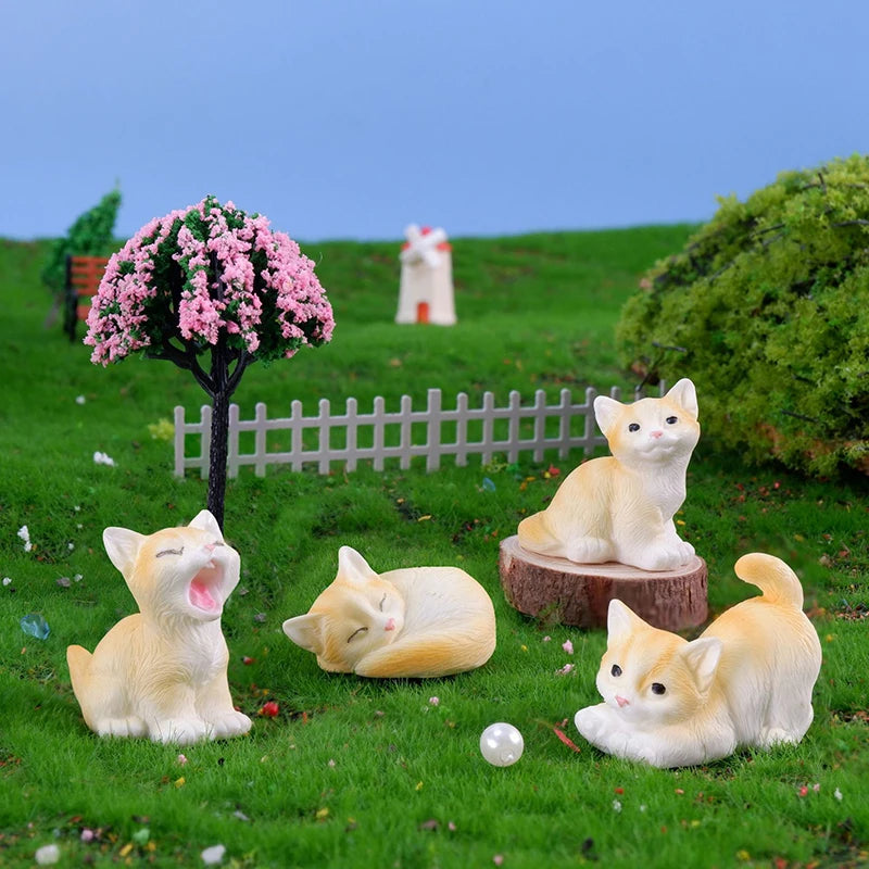 Resin Cats Ornament Kitten Figurine Animal Miniature Fairy Garden Doll House Decoration DIY Micro Landscape Home Decor Zpaxo
