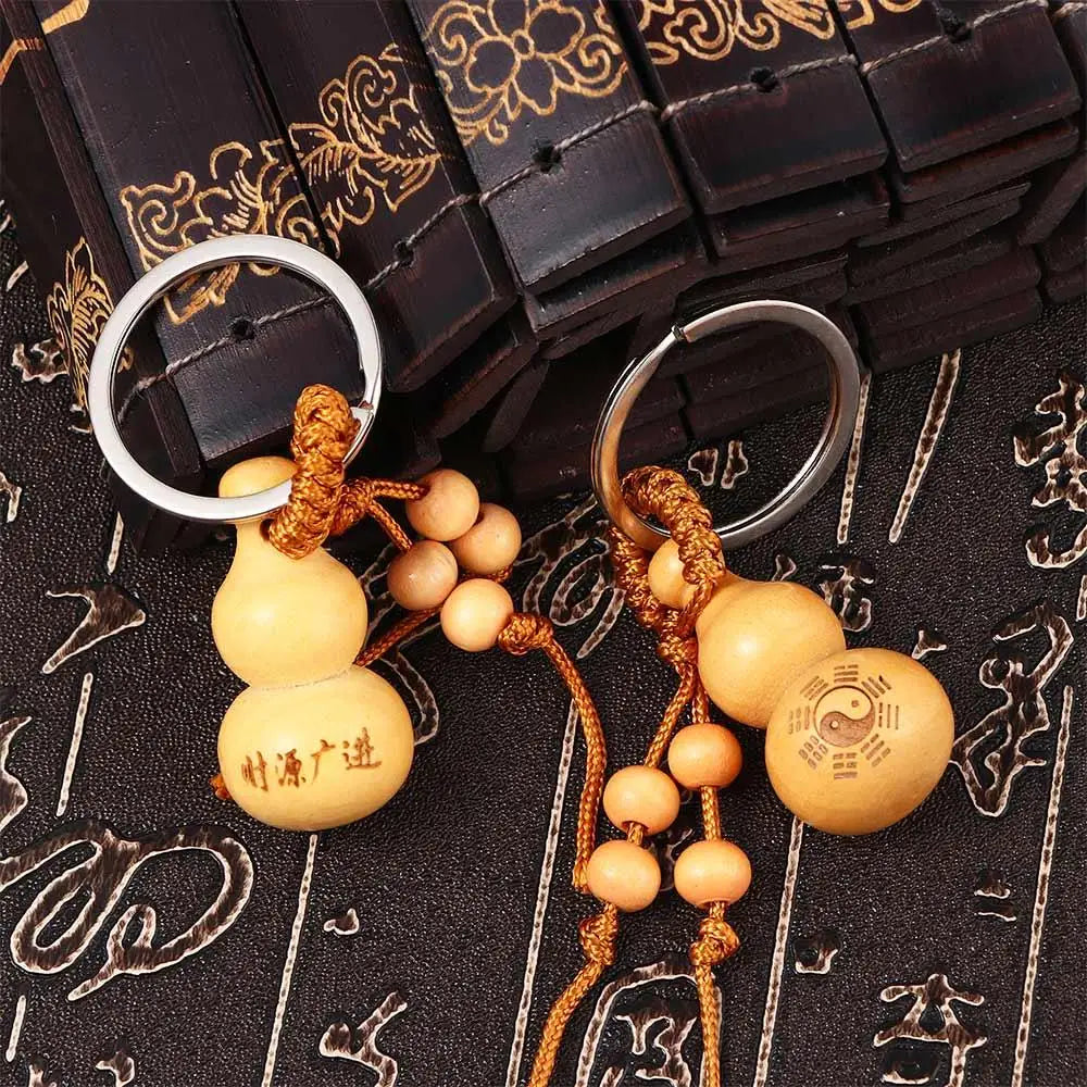Gifts High Quality Ornaments Key Chain Car Key Ring Wishful Peach Wood Keyring Chinese Traditional Keychain Good Luck Gourd Zpaxo