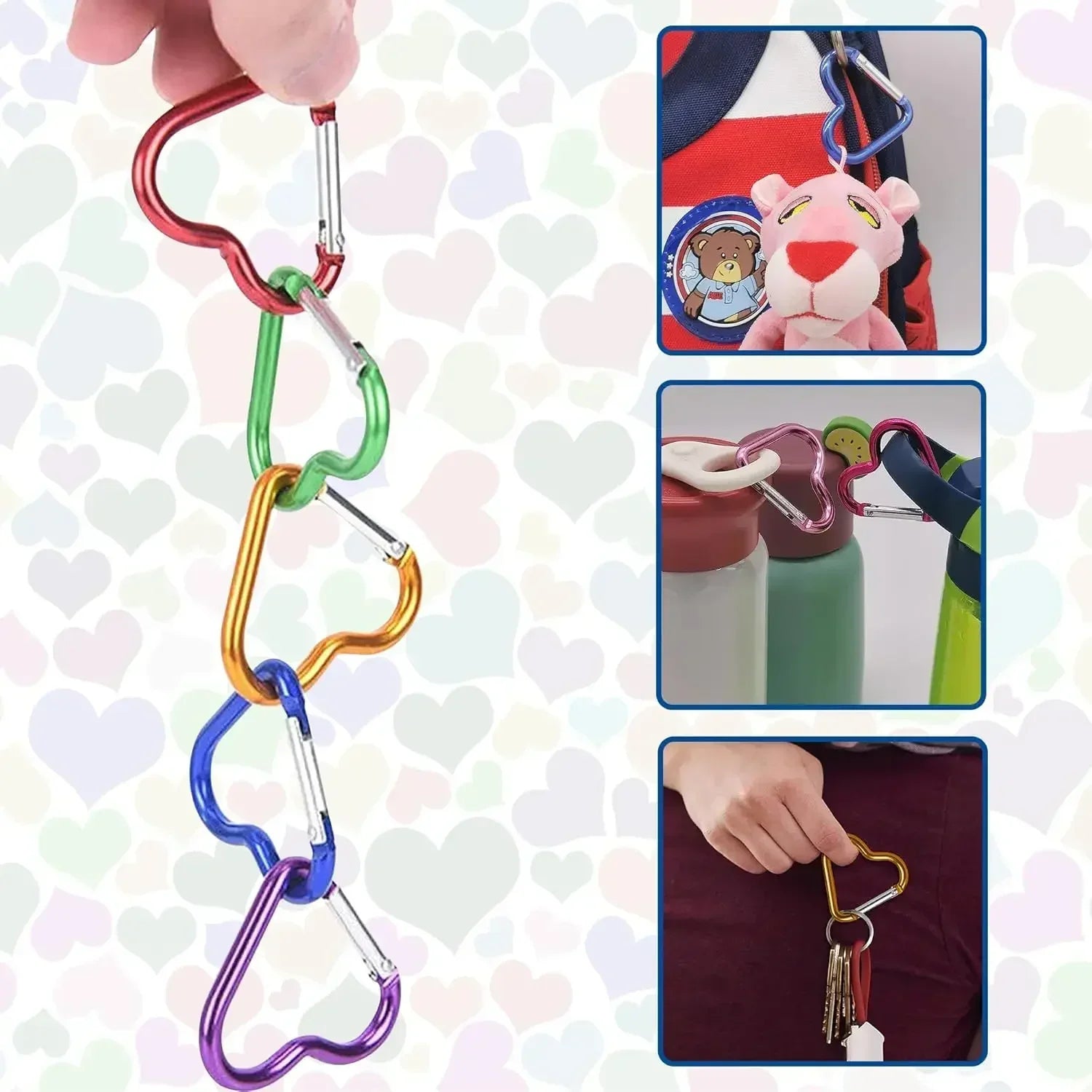 10- Heart Shaped Carabiner Aluminum Alloy Clip Backpack Water Bottle