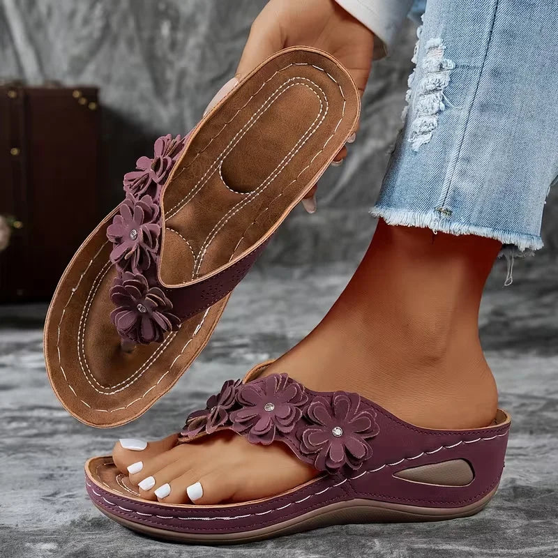 Women Slippers 2025 Slides Flowers Wedges Shoes Lightweight Platform Zpaxo Purple red 42