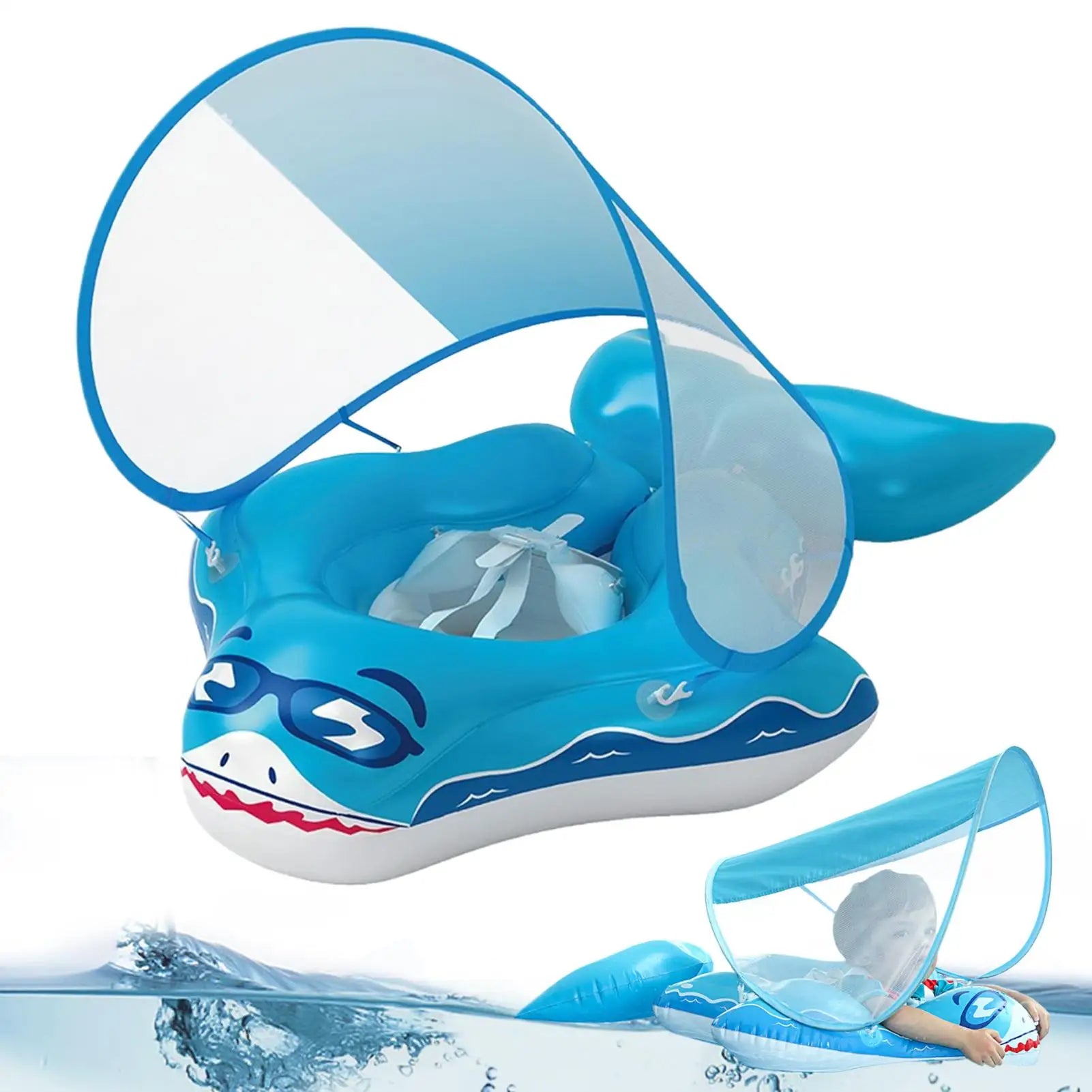 Baby Pool Float Skin-Friendly Swimming Float UV Protection Shade Ring In Fun Shark Shape For Toddler Boy Toys Play Swimming Zpaxo