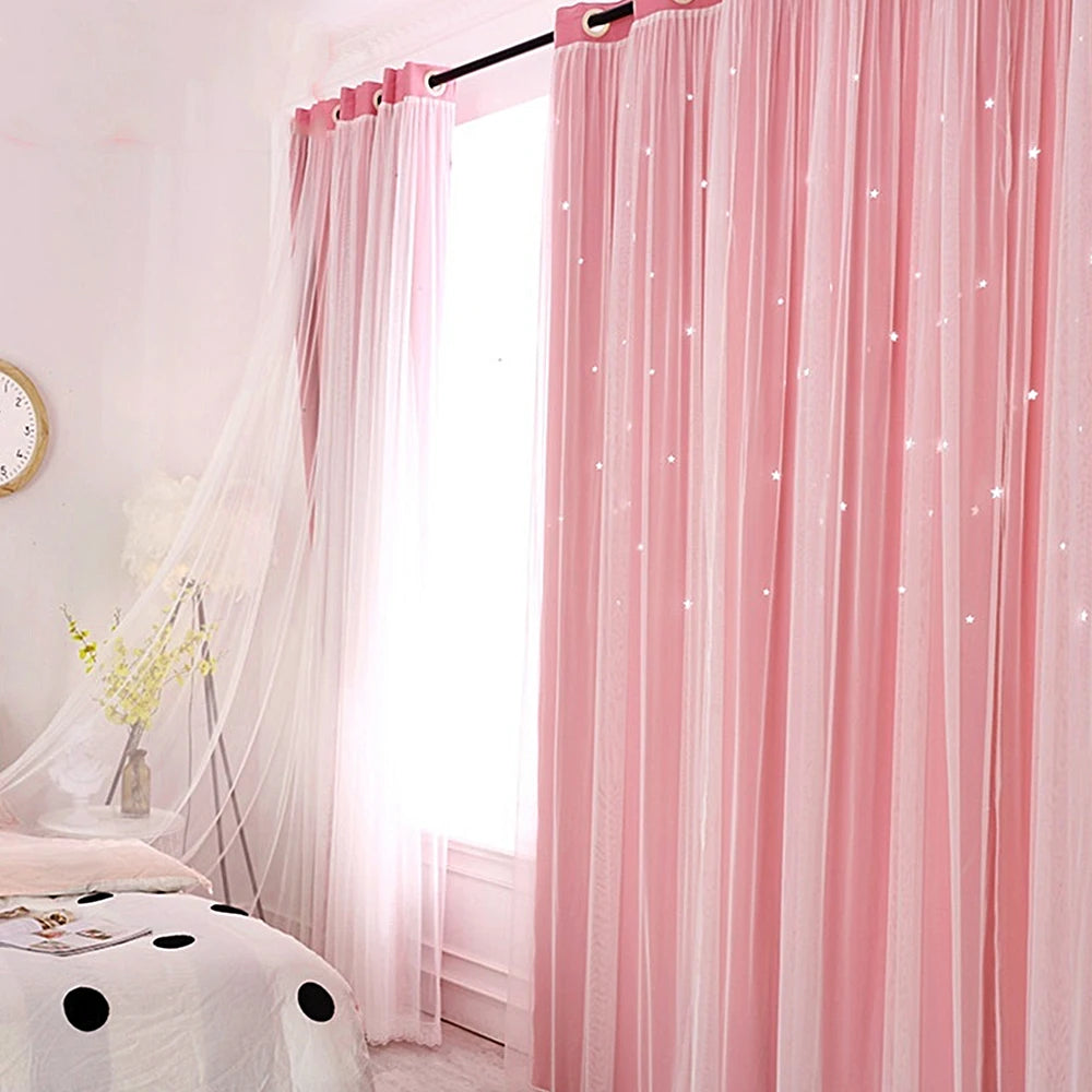 Tulle Blackout Curtains Hollow Star Modern Style Living Room Bedroom Chiffon Window Voiles Tulle Blinds Finished Drapes Kitchen Zpaxo