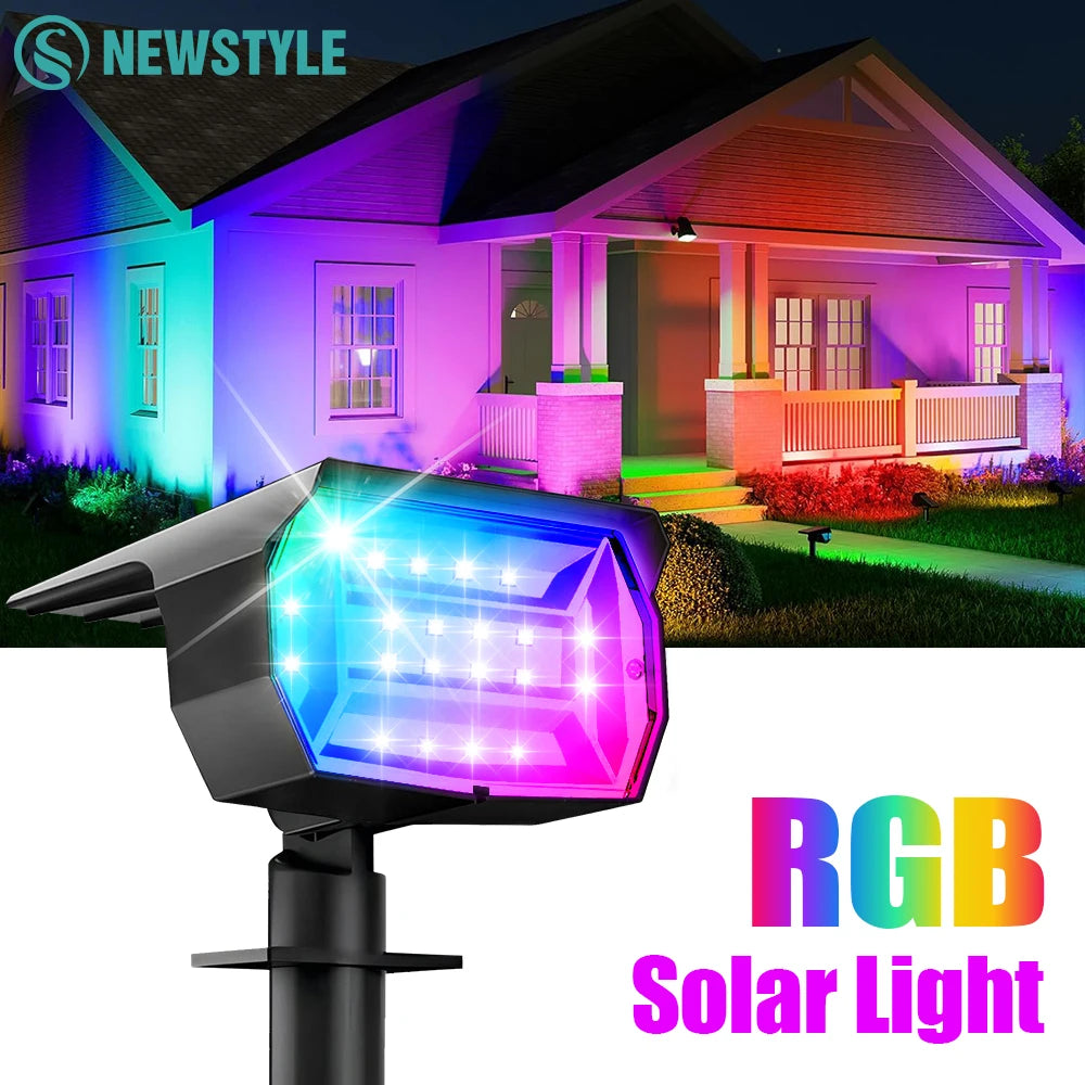20LED Solar Spotlights Outdoor RGB Color Changing Landscape Spot Garden Lighting IP65 Waterproof Solar Powered Spotlight Zpaxo