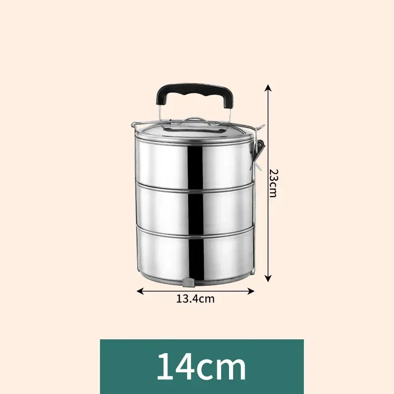 Portable Multi-layer Stainless Steel Thermal Lunch Box Leakproof Zpaxo silver-three-layer