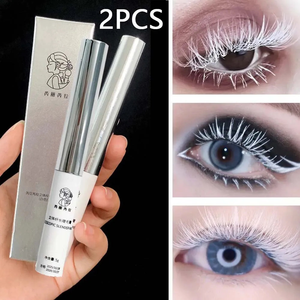 White Mascara Waterproof Long-wearing Fast Drying Curling Volume Eyelashes Extension Eyebrow Dye Tint Christmas Stage Makeup COS Zpaxo 2PCS