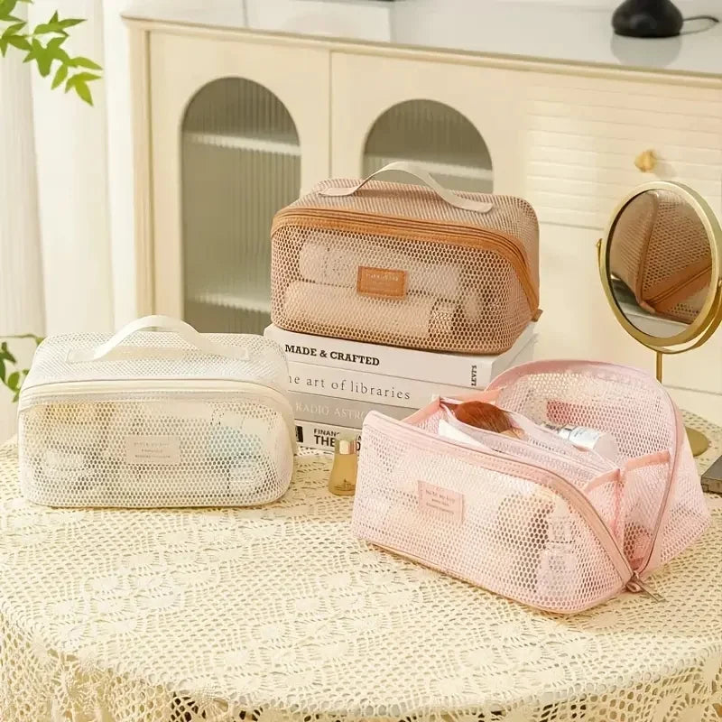 See-through Travel Cosmetic Bag&pillowcase 2-in-1 Large Nylon Mesh