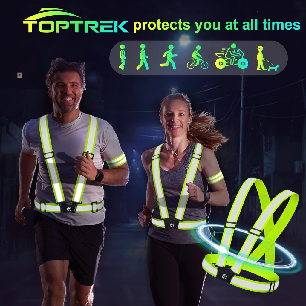 TOPTREK 2PC Reflective Running Vest Adjustable High Visibility Reflective Safety Harness Night Walking Cycling Motorcycle Bike Zpaxo