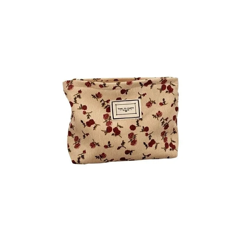 Korean Embroidery Floral Cosmetic Bag – Corduroy Makeup Pouch Travel Cosmetic Bag Zpaxo