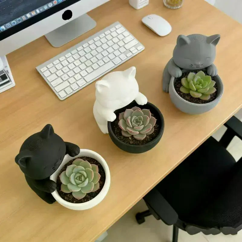Cat-Shaped Pot With Drainage Holes Uniquely Designed For Succulents Small Flowers And Cacti Bedroom Offices Desktop Ornament Zpaxo