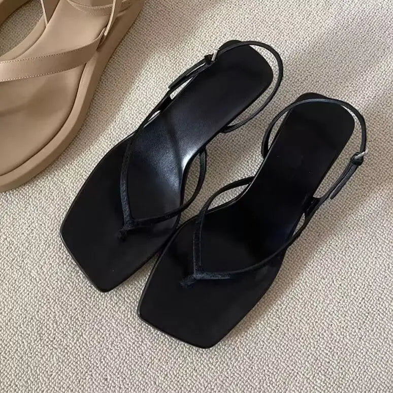Summer Heel Women Clip Toe Sandals Fashion Narrow Band Shoes Design Zpaxo black 39
