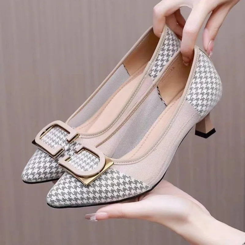 2025 Women Heels Pumps Pointed Toe Shallow Chunky Slip-on Office Zpaxo
