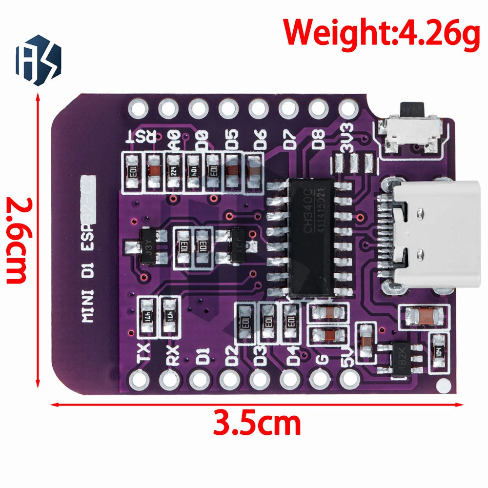 ESP8266 D1 Mini Type-C Development Board - ESP-07/07S CH340G USB, NodeMCU Lua IoT, 3.3V with Pins for WiFi Projects Zpaxo