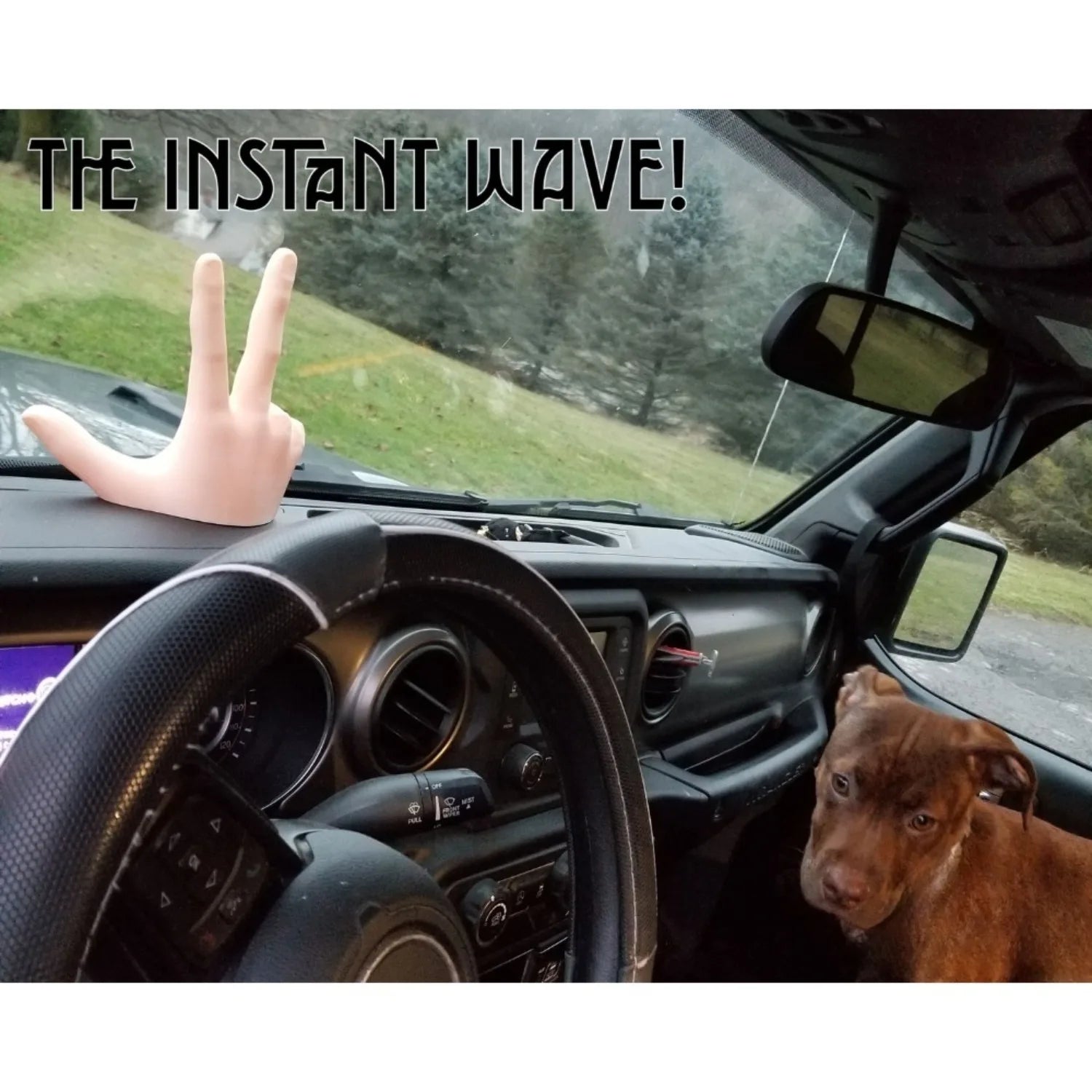 Funny Car Ornament 2-Finger Waving Hand Gesture Universal Dashboard
