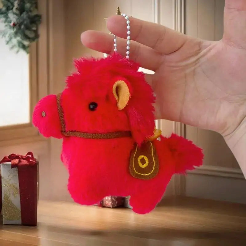 Women's Plush Horse Keychain Bag Car Pendant Jewelry Year Decoration Zpaxo