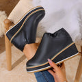 2025 New Women Boots Fashion Zipper Ankle Boots for Women Designer Wedge Platform Boots Pu Leather Casual Shoes Botas De Mujer Zpaxo black 42
