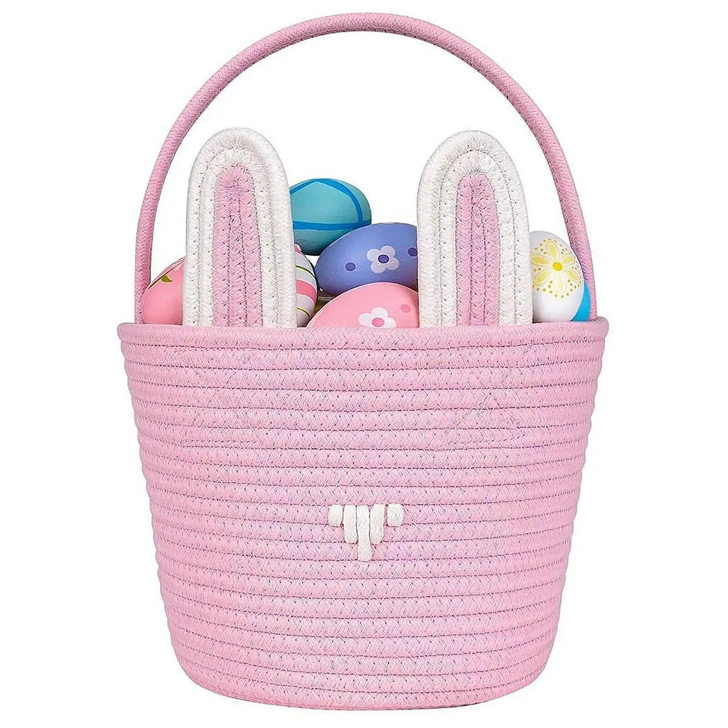 Easter Bunny Basket For Kids Boys Girls Easter Eggs Hunt Basket Reusable Cotton Rope Basket With Rabbit Ears Baby Shower Gifts Zpaxo