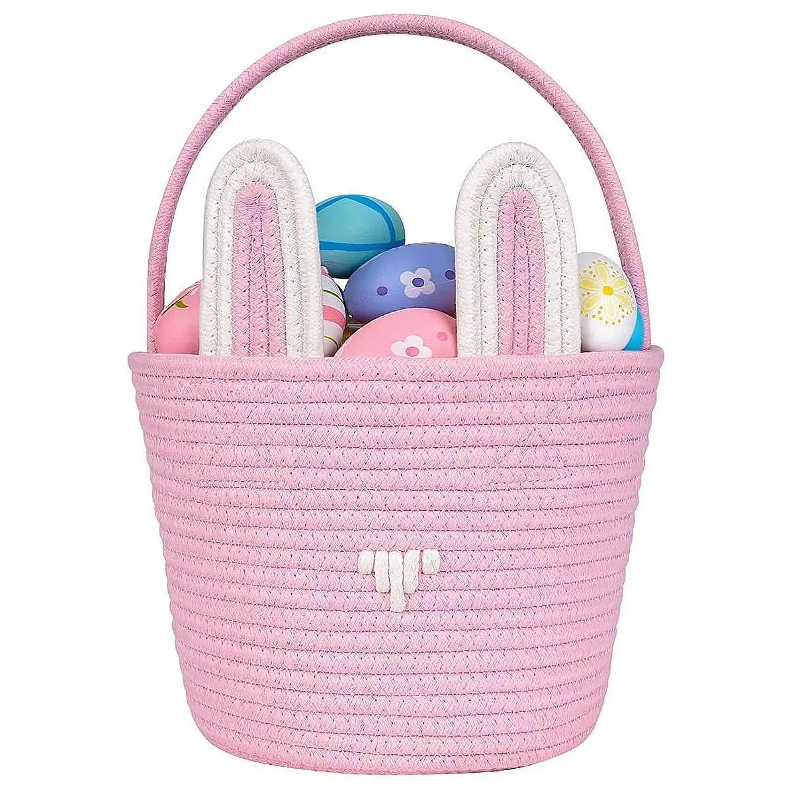 Easter Bunny Basket For Kids Boys Girls Easter Eggs Hunt Basket Reusable Cotton Rope Basket With Rabbit Ears Baby Shower Gifts Zpaxo