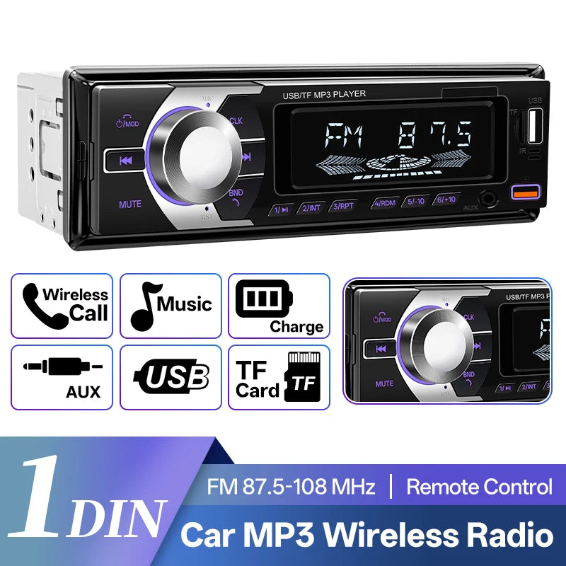 HIPPCRON Car MP3 Player 1 DIN Radio 7 Colorful Lights Stereos