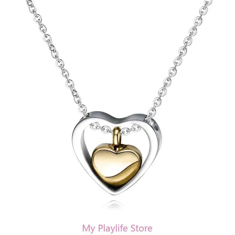 Stainless Steel Double Heart Cremation Urn Necklace Funnel Fill