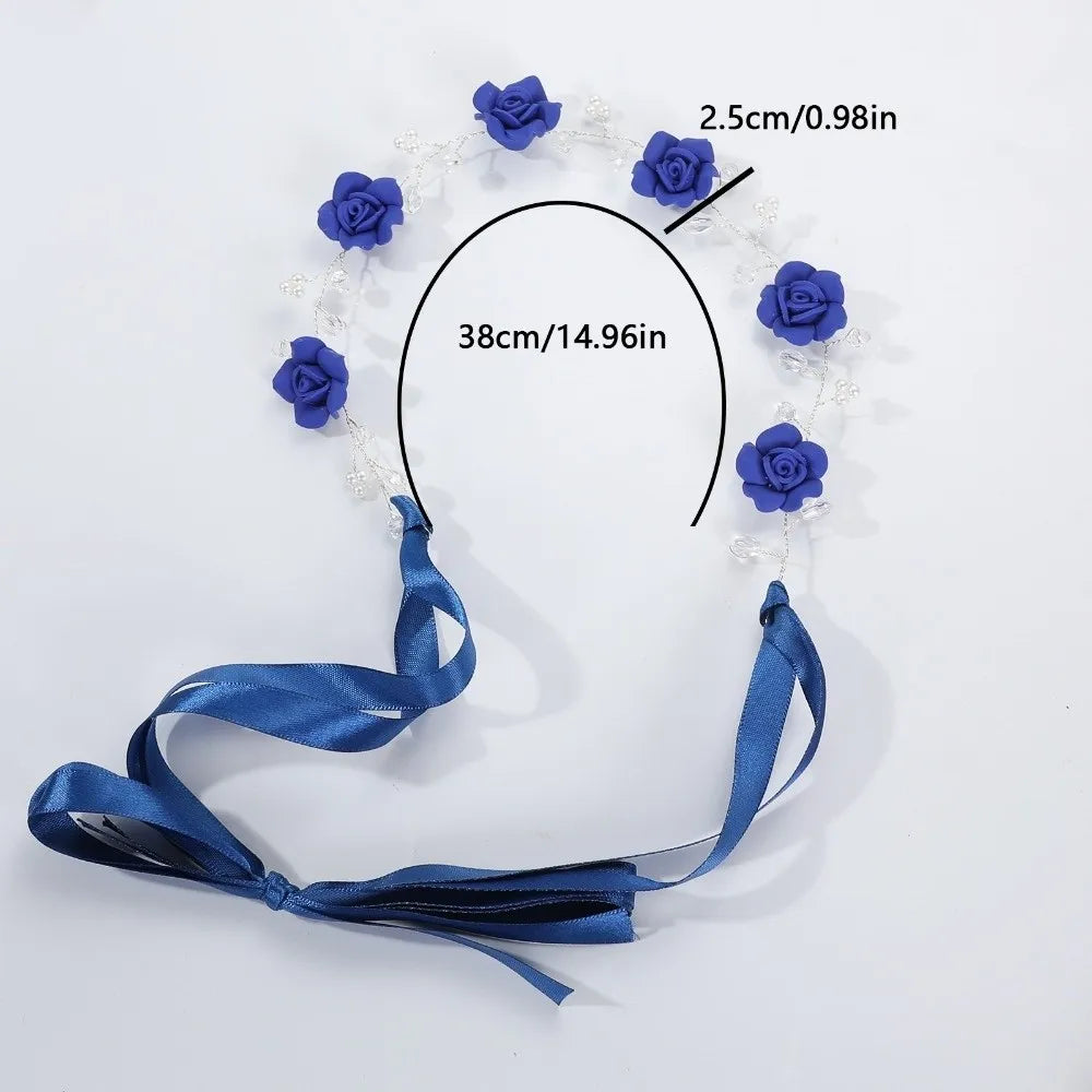 Hair Accessories Ribbon Bridal Headband Rose Flower Party Performance Pearl Flower Headband Floral Crown Women Zpaxo
