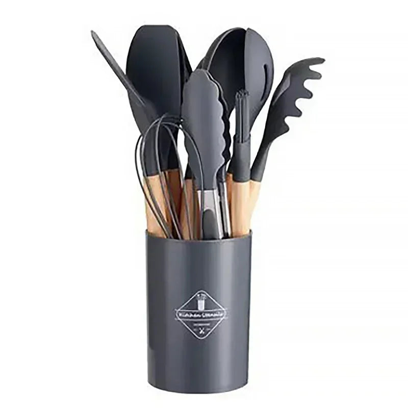 12-Piece Silicone Kitchen Utensils Set with Wooden Handles Cooking Utensil Set Zpaxo
