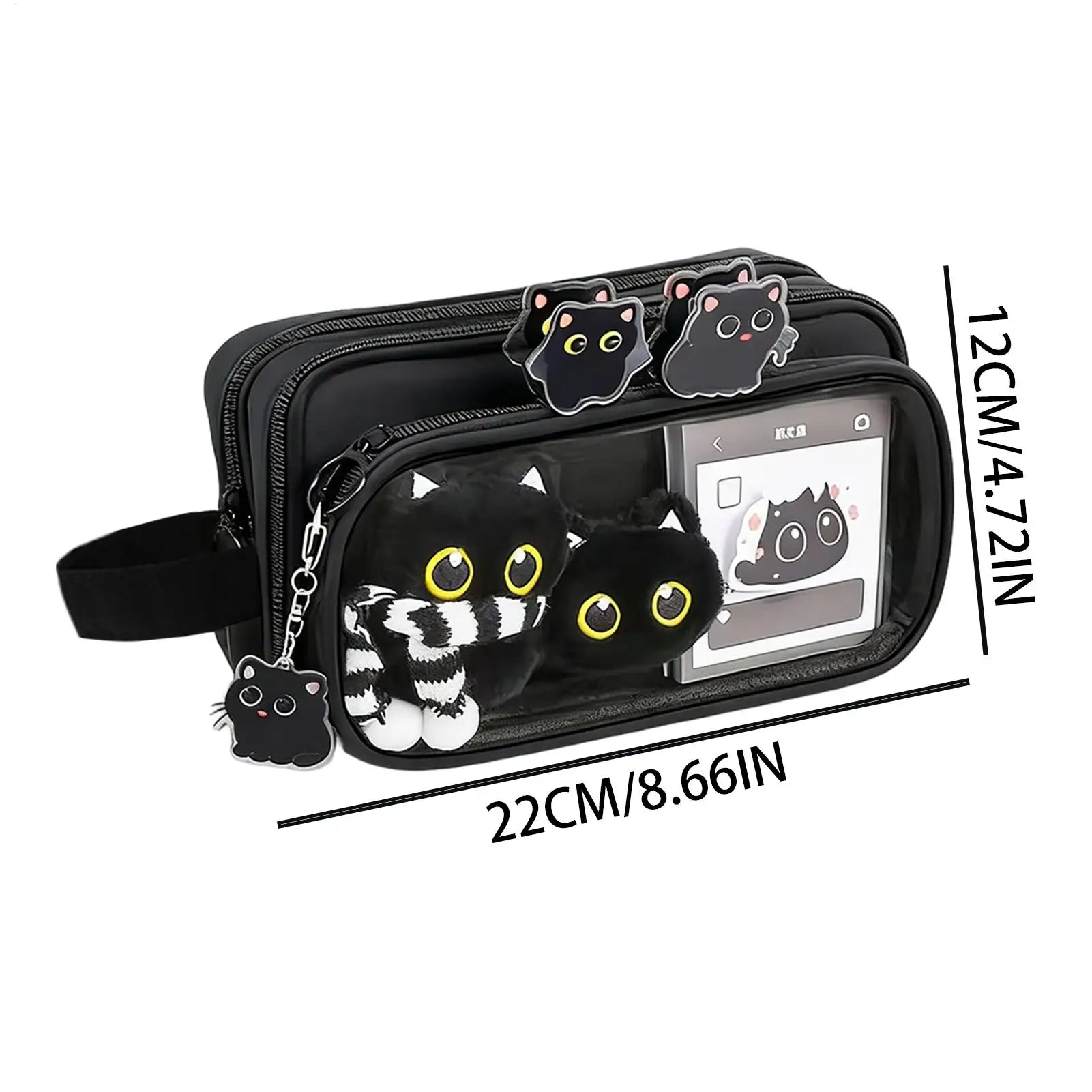 Cute Pencil Pouch Sticky Notes 10-Layer Black Cat Animal Case