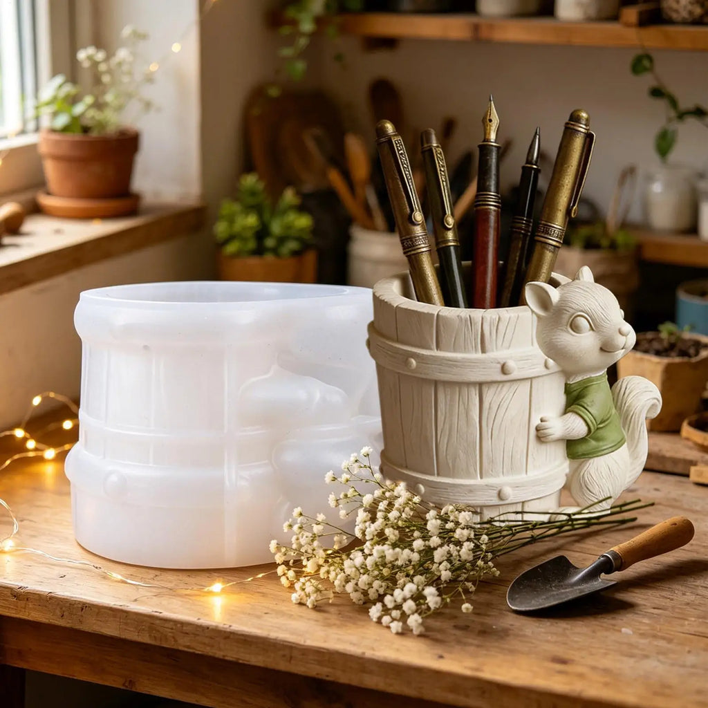 Pen Holder Mold 3D Squirrel Silicone Organizer Plaster Concrete Planter Mold for Organizer Container Flower Pot Clay Craft Zpaxo